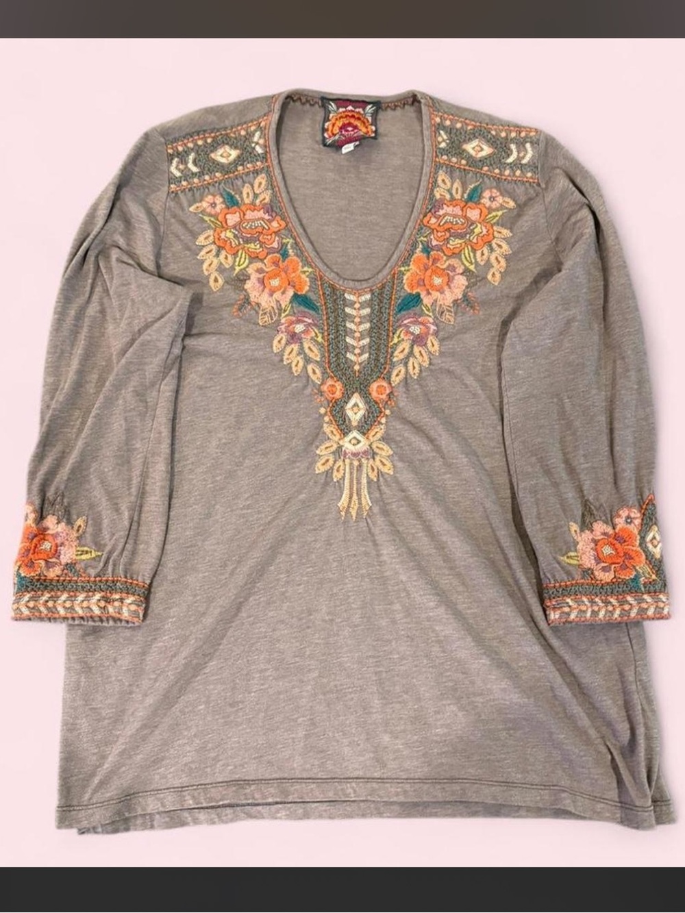 Johnny Was Embroidered Boho Tunic Top Size M